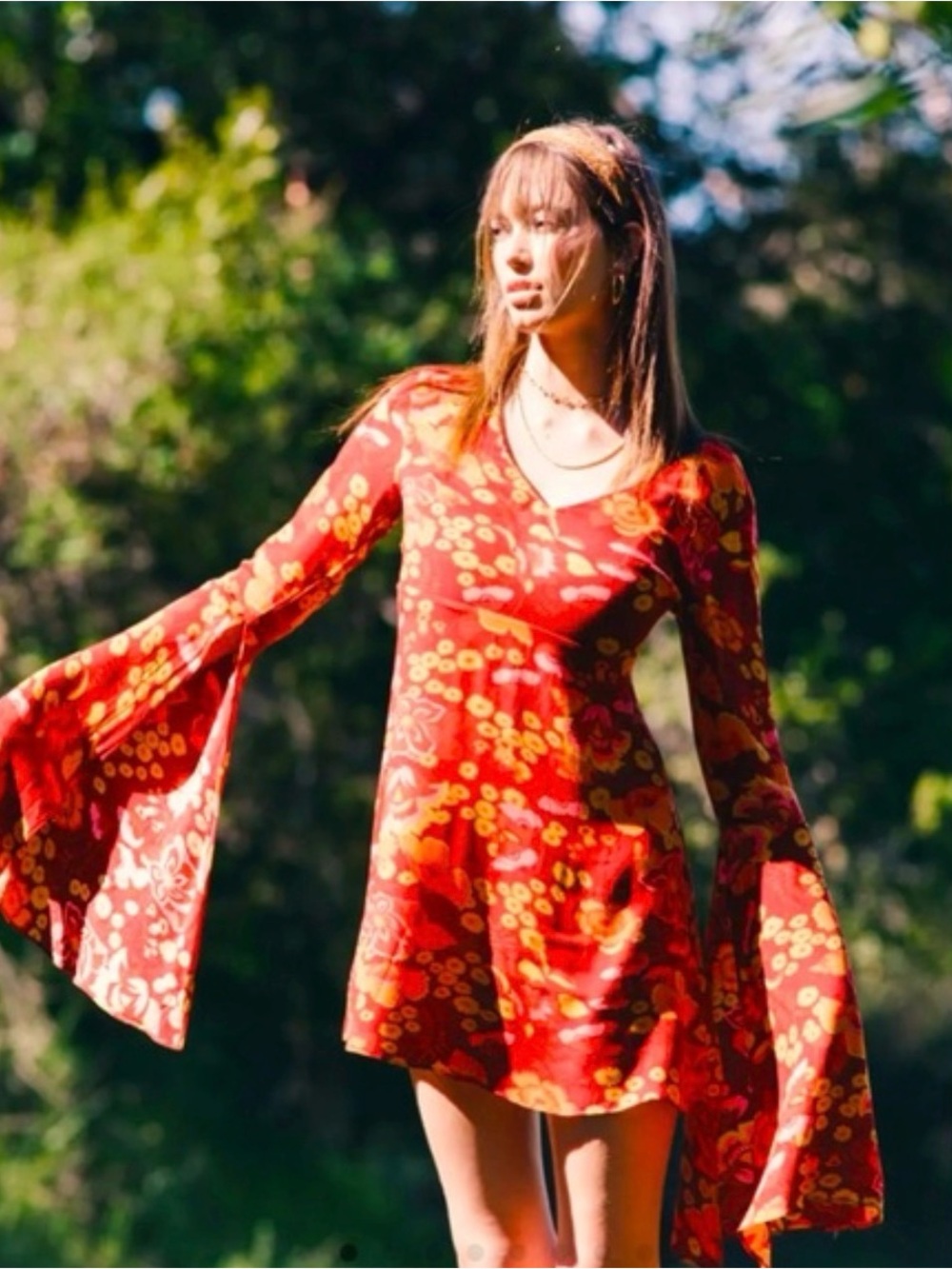 NWT cider blossom floral 70’s inspired boho dress size medium